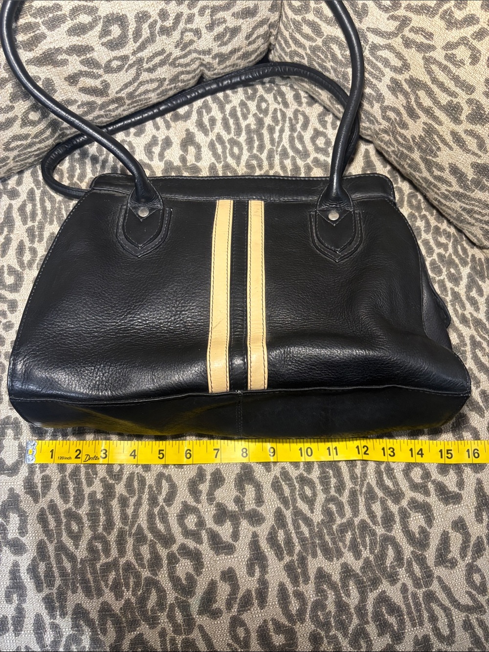 Latico vintage black soft leather striped shoulder bag classic medium purse - Picture 14 of 16